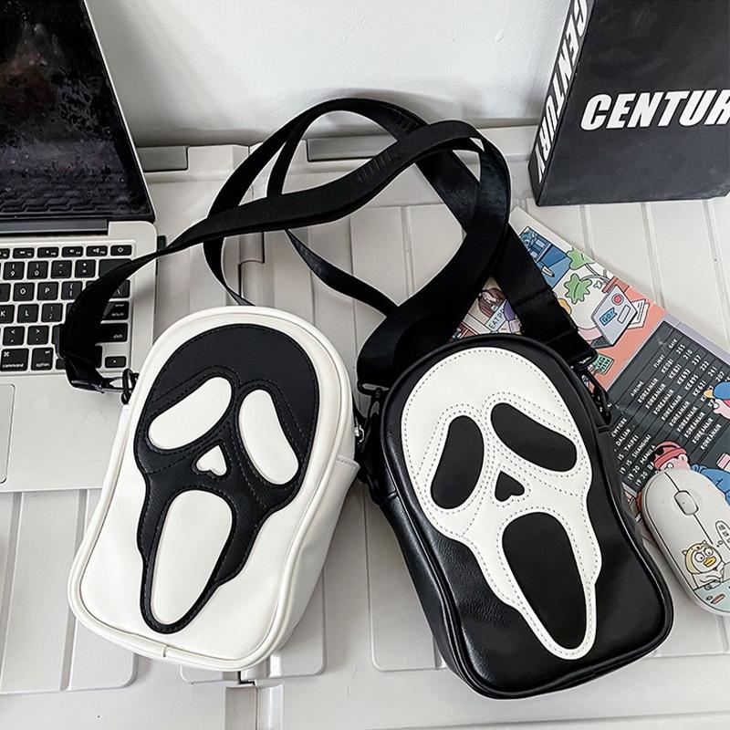 Quirky Ghost Skull Crossbody Bag Hip Korean Style Small Shoulder Bag With Pu Material