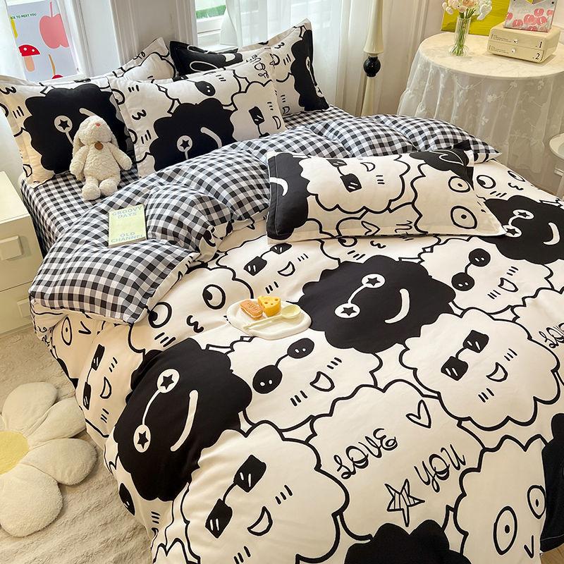 Cartoon Dormitory Three-piece Set Single Bedding Quilt Cover Double Bed Sheet Four-piece Set