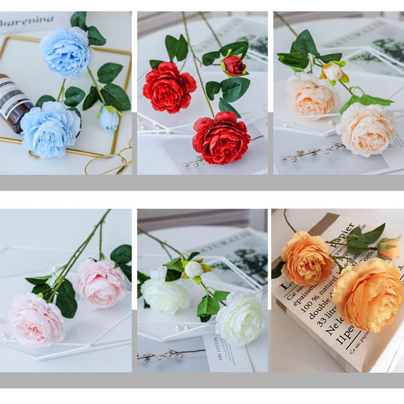 Искусственный цветок пион, искусственный цветок, шелковый европейский розовый, белый цвет, домашняя свадьба, 3 головки, украшения роз, аксессуары