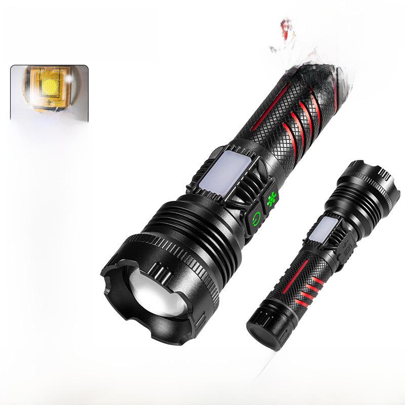 Rechargeable Long-Range LED Flashlight with Side Light and Zoom