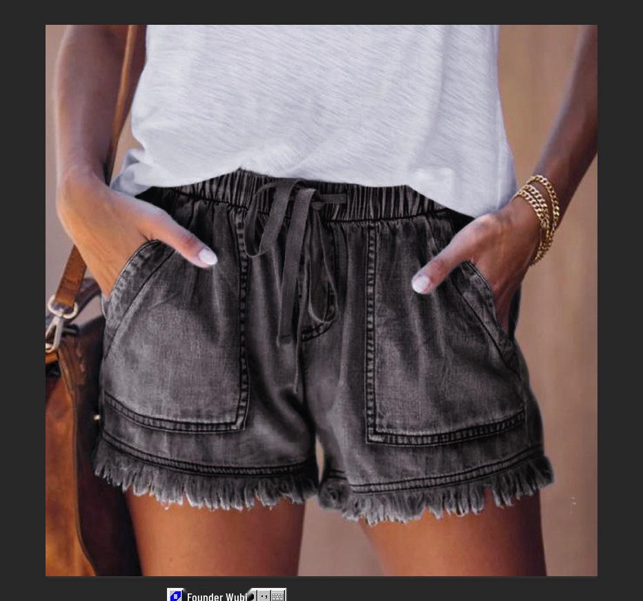 2024 Женские европейские и американские повседневные джинсовые шорты с эластичной талией, высокой посадкой, облегающие