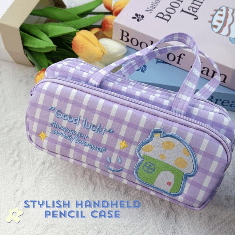 2 Zippers Pencil Case Plaid Pattern Stationery Holder Pencil Bag Stationery Bag  School Stationery