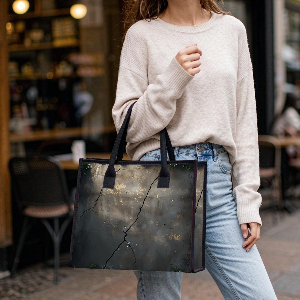 Vintage Cracked Texture Tote Bag Large Capacity Daily Shoulder Bag