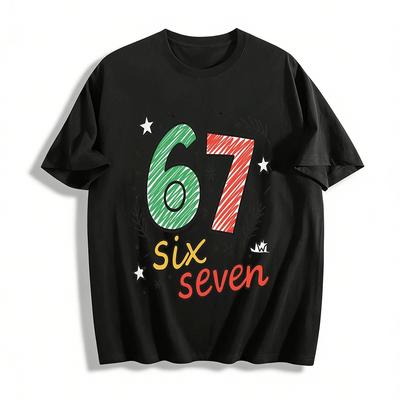 Игривый Ручная роспись Цифра 67 Принт Повседневная футболка Унисекс Ежедневный топ Хлопковая футболка