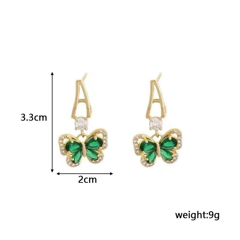 Серьги-капли с зелеными кристаллами CZ в виде бабочки для женщин, креативная личность, новые модные украшения для вечеринок