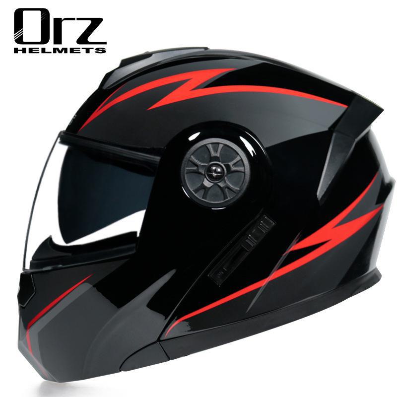 ORZ Double Lens Flip-Up Electric Car Helmet - Anti-Fog, Unisex, Four Seasons, Semi-Motorcycle
