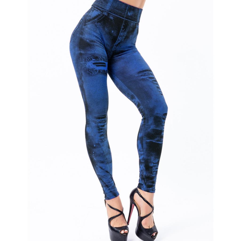 Сексуальные эластичные леггинсы с искусственной имитацией джинсов, штаны с высокой талией, тонкие леггинсы для фитнеса, спортивные леггинсы пуш-ап для женщин