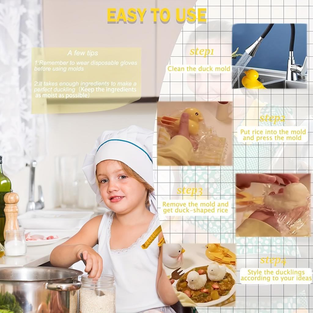 Форма для риса в виде утки - 2 набора форм для суши в виде утки своими руками с зажимами в виде животных для риса, картофельного пюре, снега и многого другого - в комплекте полиэтиленовые перчатки