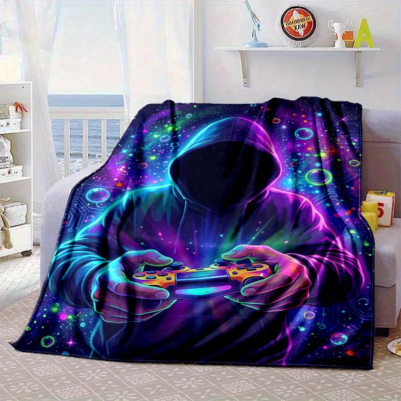 Cyberpunk Neon Gaming Blanket Flannel Blanket for bed, sofa, Camping, Hiking, Picnic Essentials, gift for family Fan gifts