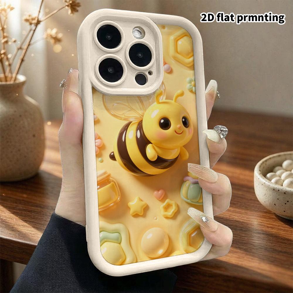 Phone case: 2D flat design suitable for iPhone 18 17 16 15 14 13 Pro protective case, cartoon little bee, perfect Christmas and Halloween holiday gift