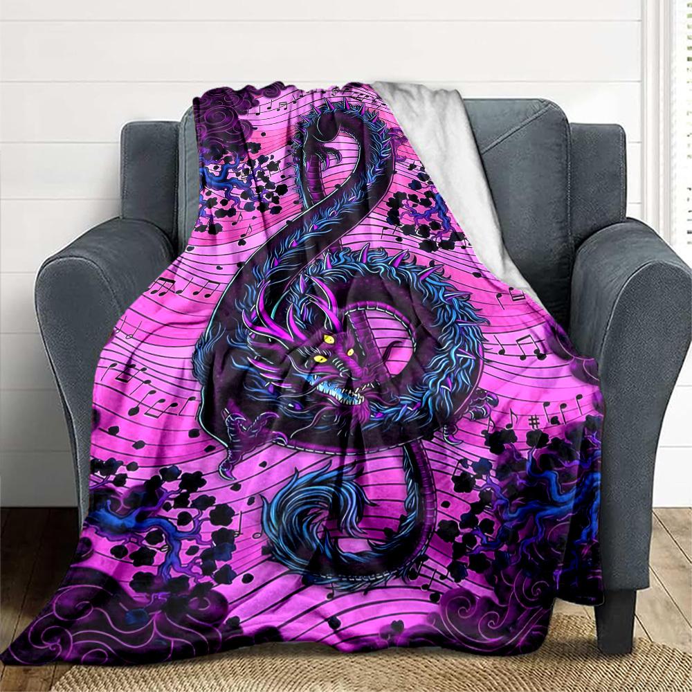 1pc Music Dragon Blanket, Lightweight Flannel Throw Blanket for Sofa, Bed, Travel, Camping, Living Room, Office, Couch, Chair, and Bed
