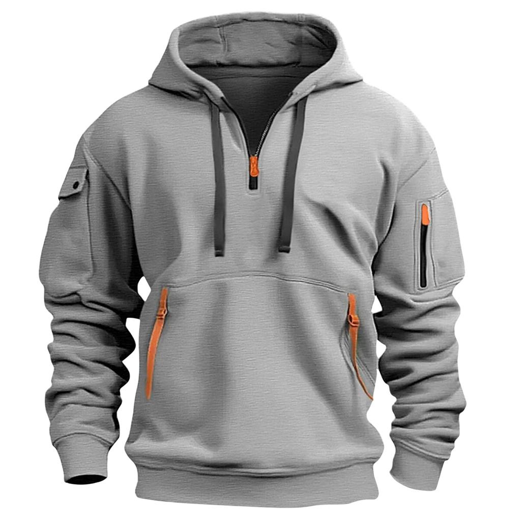 Men's Sweatshirt Hoodie Zipper Arm Pocket Cardigan Men's Sports Large Size Casual Hoodie