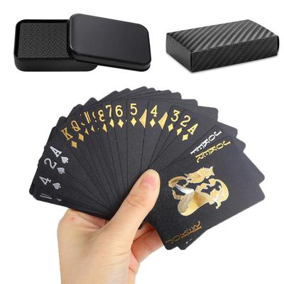 Игральные карты Samkos, 54 штуки, пластиковые магические игральные карты, черное золото, водонепроницаемая золотая фольга, игральные карты для вечеринок, футляр для хранения игр, в комплекте