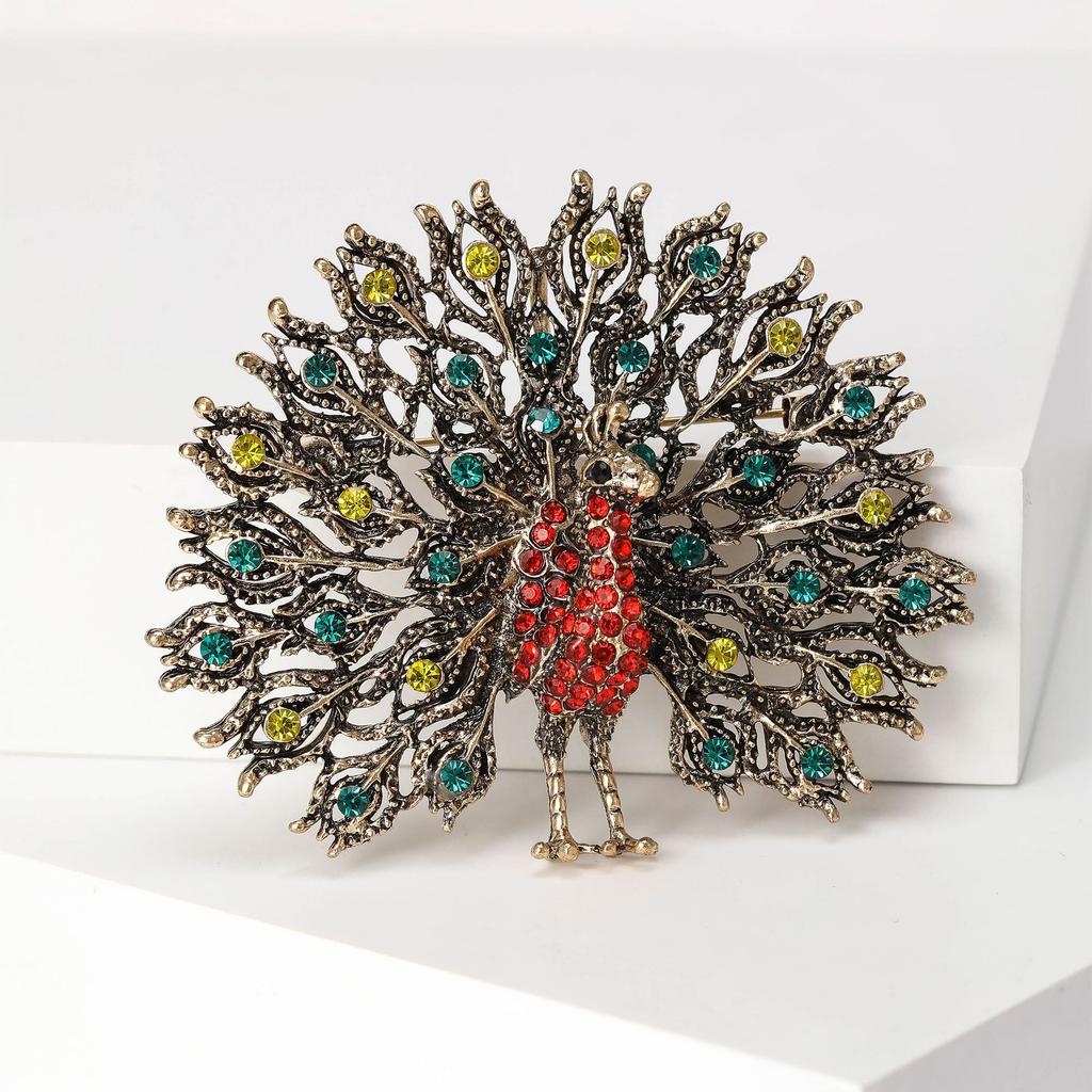 Mulitcolor Rhinestone Peacock Brooches Pins for Women Badge Jewelry Accessories