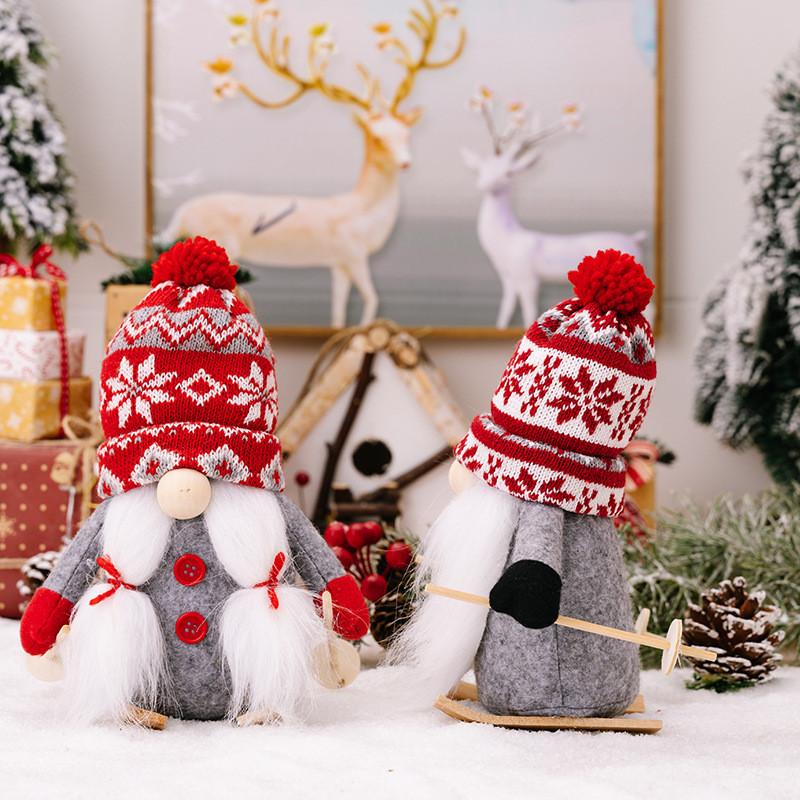 Adorable Christmas Decor Plush Gnome Figurine With Knit Pom Pom Hat For Holiday Cheer