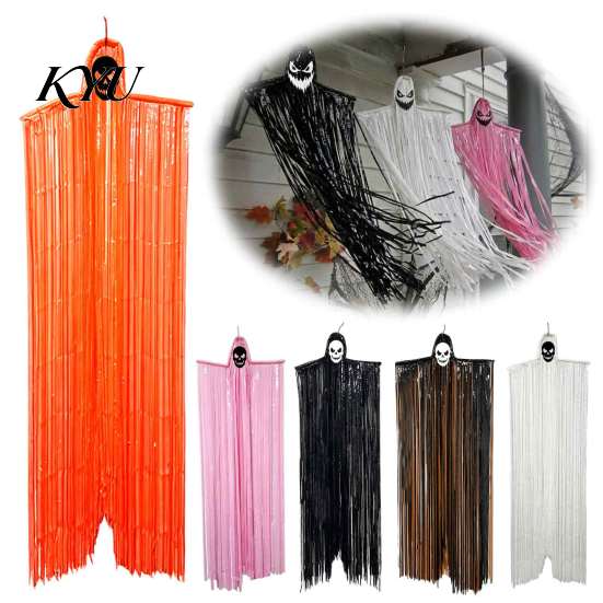 Scary Porch Decor for Halloween Ghost Hanging Ornament, Spooky Devil Pendant with Long Tassel Fringes, Fun Atmosphere Items Creepy Face Decor,