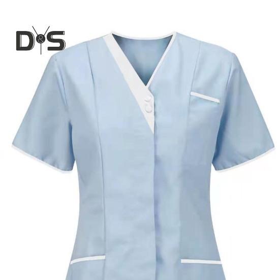 Nurse Uniform Scrubs Tops Women V-neck Short Sleeve Pockets Overalls Uniforms Patchwork Color Nursing Working Tops Workwear