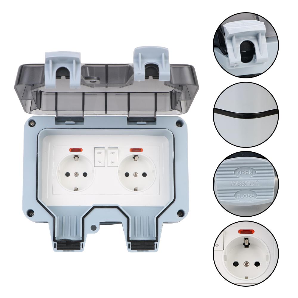 With USB Charging IP66 Weatherproof 16A Outdoor Wall Power Socket Double EU Socket Power Supply Switch Socket