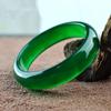 Natural Dark Green Flat Chalcedony Bracelet Fashionable Charm Emerald Bangle Women's Gift