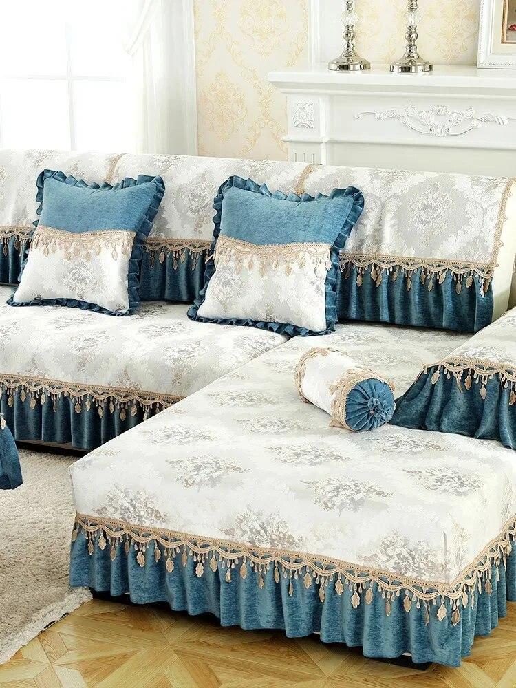 Lacehem-style Sofa Cover High-end Luxury Four Seasons General-purpose Sofa Cushion Cover Non-slip Fabric Skirt Swing Sofa Film