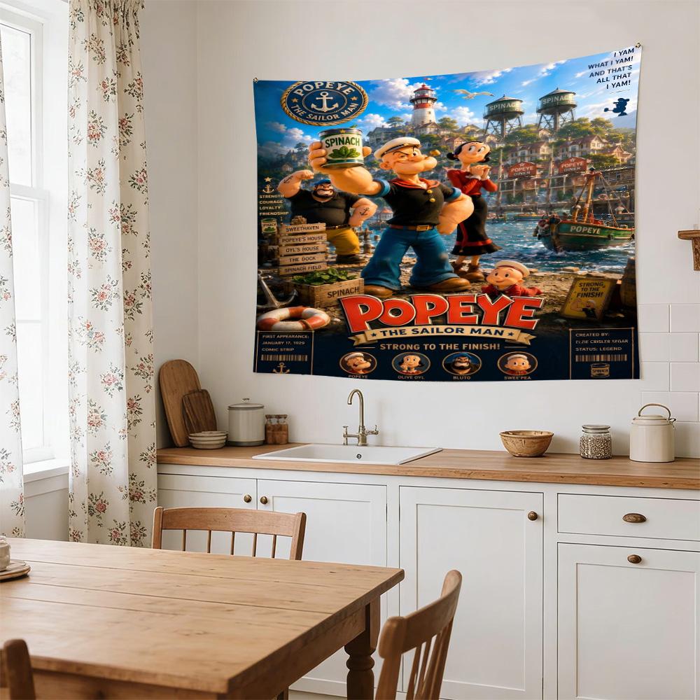 Popeye's Spinach Power Clear Pattern Tapestry, Wall Decor for Apartment, Studio and Photoshoot Backdrop,Perfect Gift