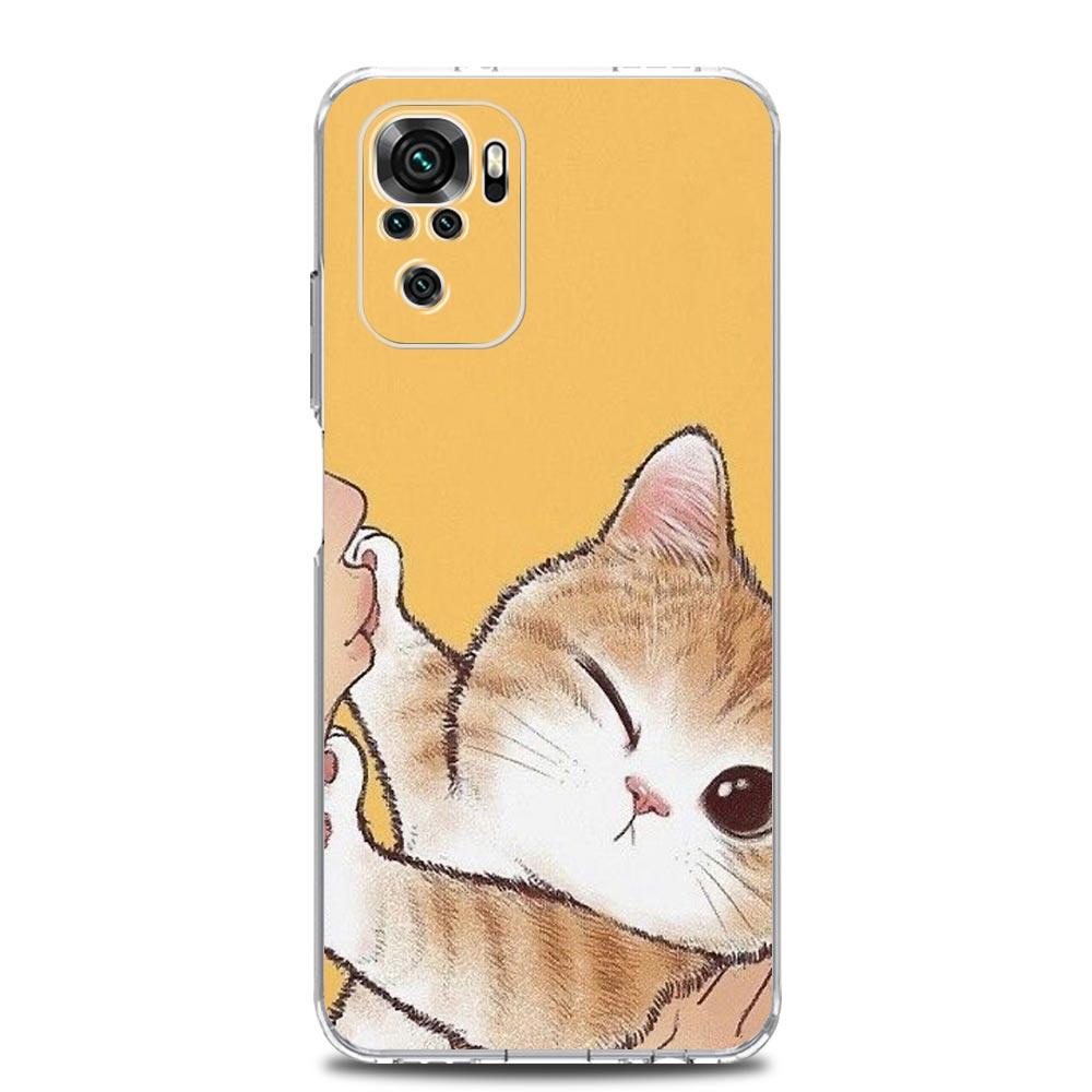 Милый котенок Мультяшный прозрачный чехол для телефона Xiaomi Redmi Note 12 5G 9S 9 8 10 11 Pro+ 9T 8T 10C 9C 9A 7 Pro Мягкая задняя крышка из ТПУ