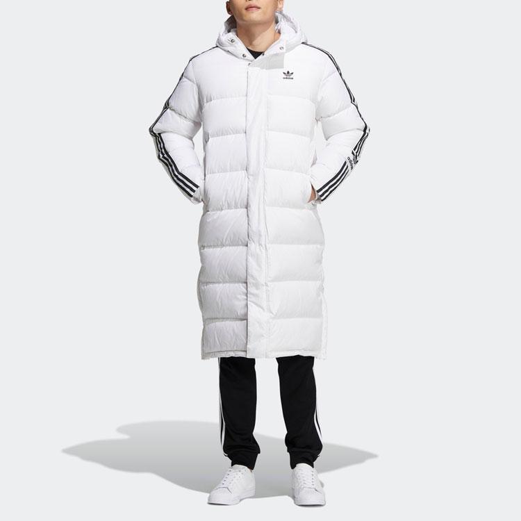 adidas Длинный пуховик Originals Trefoil с полосками по бокам и принтом логотипа, мужская верхняя одежда, белый HI4659