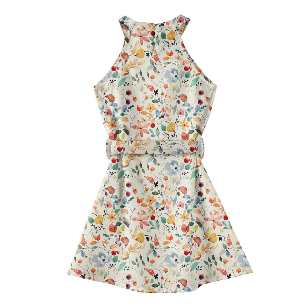 Летнее платье для девочек Платье без рукавов на бретельках Однотонное платье без рукавов с принтом Повседневное платье