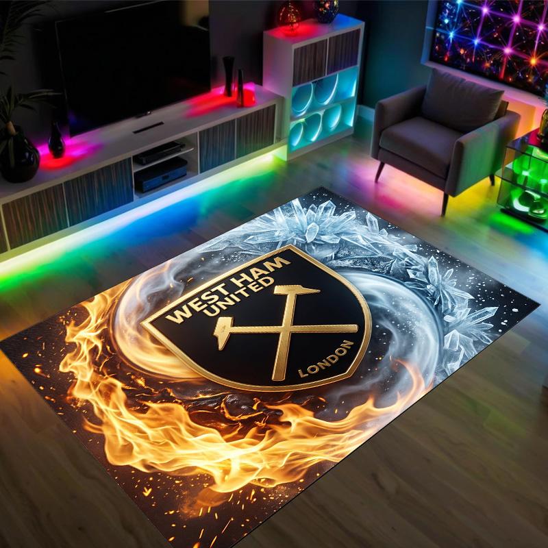 West Ham United Football Design Crystal Velvet Carpet Cozy Non?Slip Printed Rug For Bedroom Living Room Entrance
