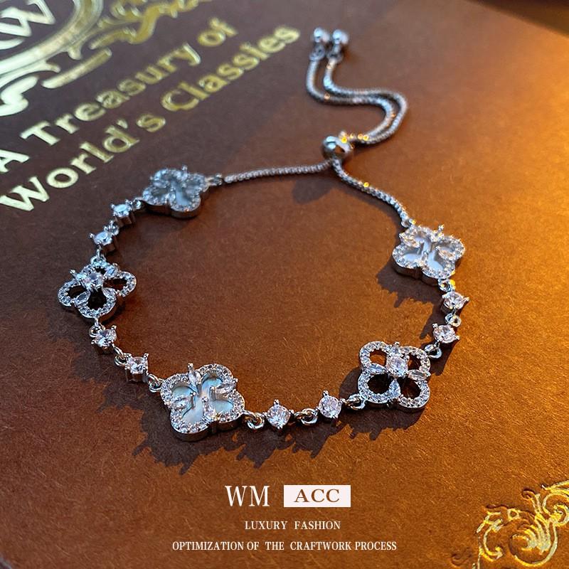 Adjustable Zircon Flower Bracelet Women Elegant Floral Design Tone Fashionable Daily Wear Jewelry