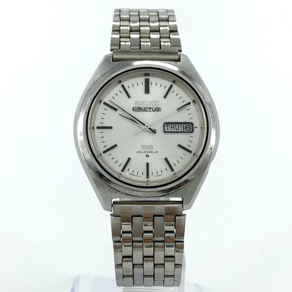 Новый ремешок Рабочие SEIKO 5 ACTUS автоматические 1970 серебристые 3 заменены. состояние. 6106-7490 заводка, модель, циферблат, день-дата, мужские наручные часы, стрелки.
