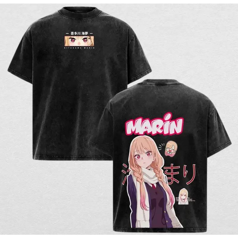 Kitagawa Marin Printed Tee Anime My Dress Up Darling Tshirt Men Women Retro Washed T-shirts Harajuku Unisex Cotton Loose T Shirt