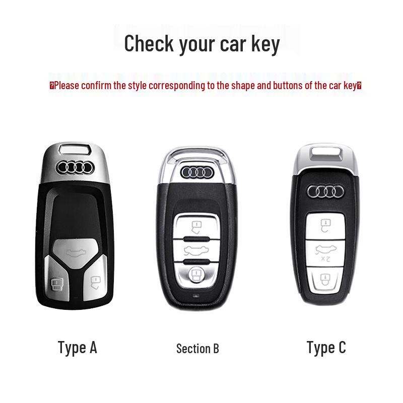 Suede Key Shell Cover for New A4L, A6L, A3, A5, A7, Q2L, Q5L, Q3, Q6, Q7, Q8e Models with Key Bag & Chain