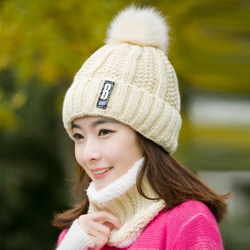 Winter Knitted Scarf Hat Set Thick Warm Skullies Beanies Hats for Women Solid Outdoor Snow Riding Ski Bonnet Caps Girl