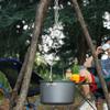Portable Picnic Tripod Stand Stainless Steel Camping Tripod Lashing Set with Hooks Chain Hanging Pot Rack
