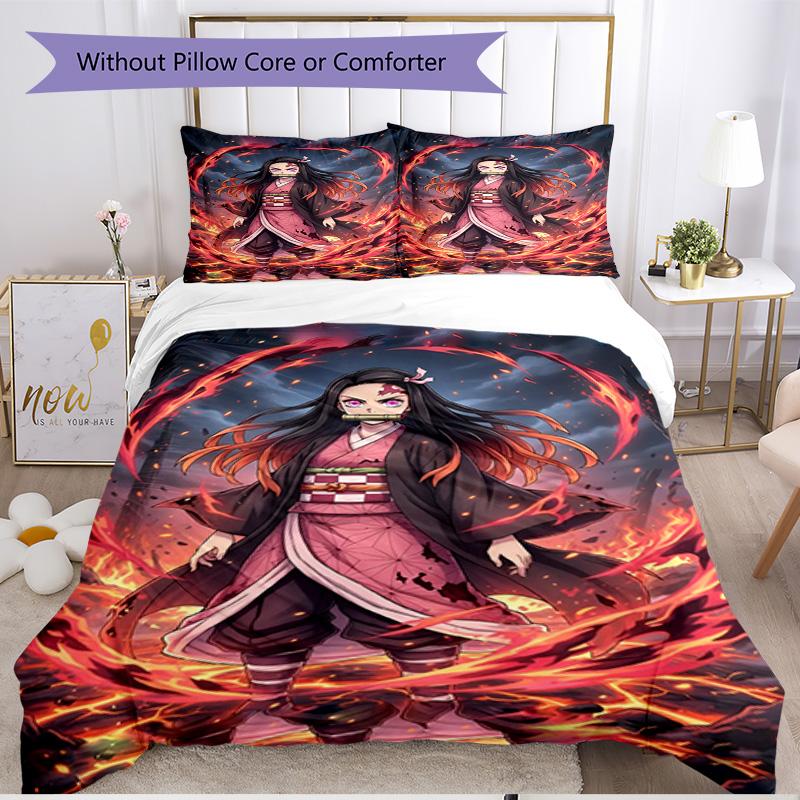 3pcs Duvet Cover Set (1*Duvet Cover + 2*Pillowcase, Without Core), Demon Slayer Print Soft All‑Season Bedding Set, Home Bedroom Decor Gift