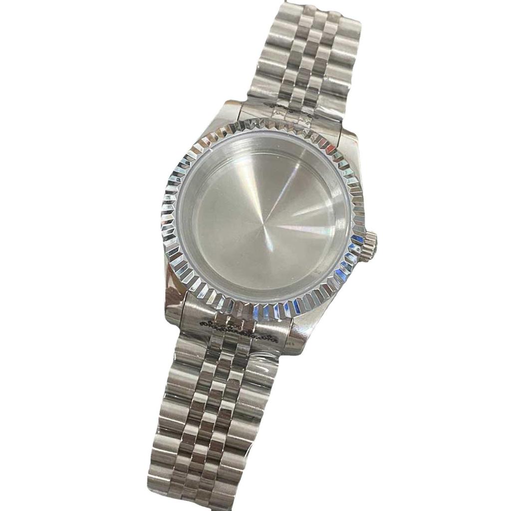 39mm Stainless Steel Dog Tooth Bezel Watch Case Bracelet, Compatible with NH35/NH36 Movement