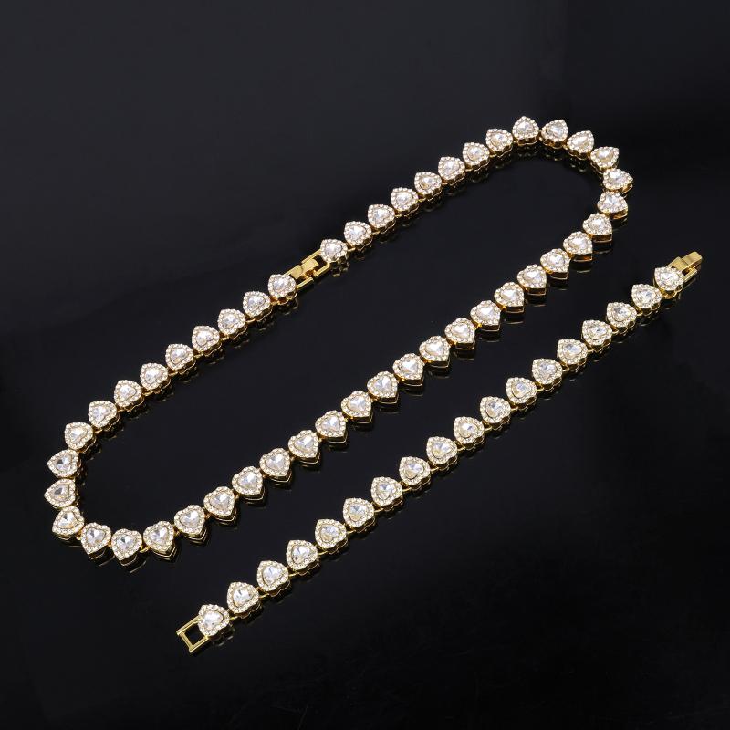 45 см Хип-хоп Теннисная цепочка Браслет Ожерелье Блестящее Сердце Цирконий Рок Вечеринка Ювелирные изделия