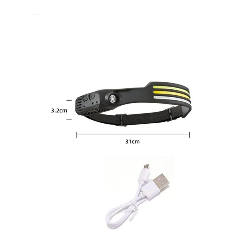 Светодиодный налобный фонарь COB, перезаряжаемый через USB, сверхъяркий, для кемпинга, фонарик XPE, датчик движения, диммируемый свет для прогулок на открытом воздухе, походов