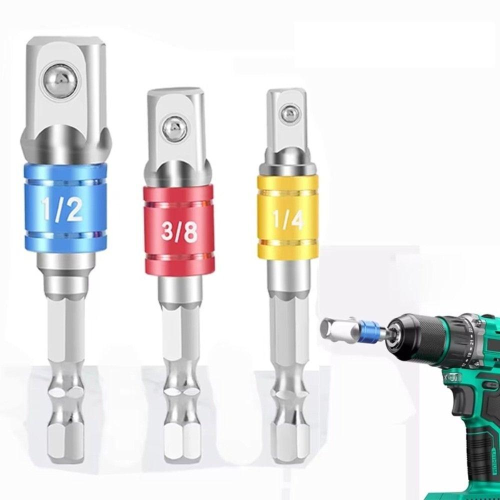 3PCS Multifunctional Drill Socket Adapter Colored Hex Shank Square Head Bits