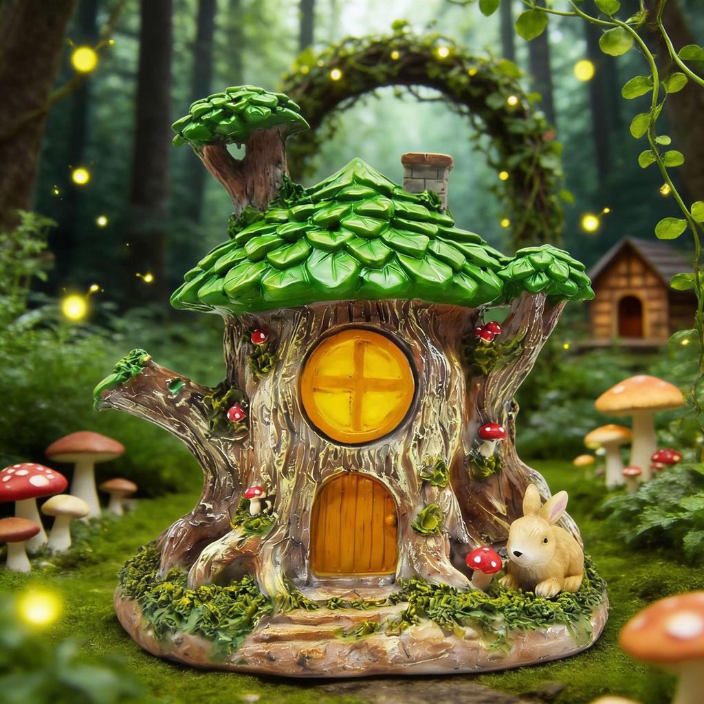 Смоляной домик на дереве "Сказочный лес" - Украшение с грибом, кроликом и микро-ландшафтом для сада и балкона