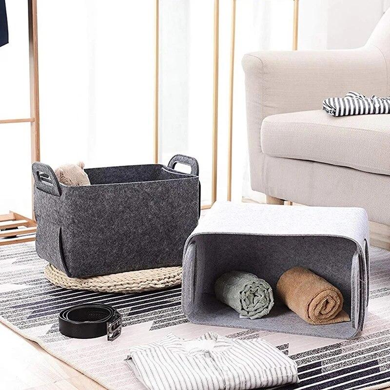 Foldable Felt Sundries Storage Basket With Handle Cosmetics Container Multifunction Laundry Storage Basket Desktop Organizer