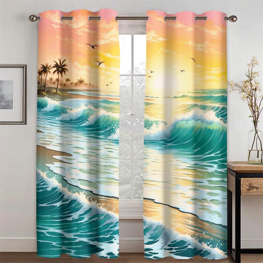 Синий океан Красивые шторы на небо Исцеляющие пейзаж освежающие Подходят для гостиной спальни кухни балкона 2 шт.