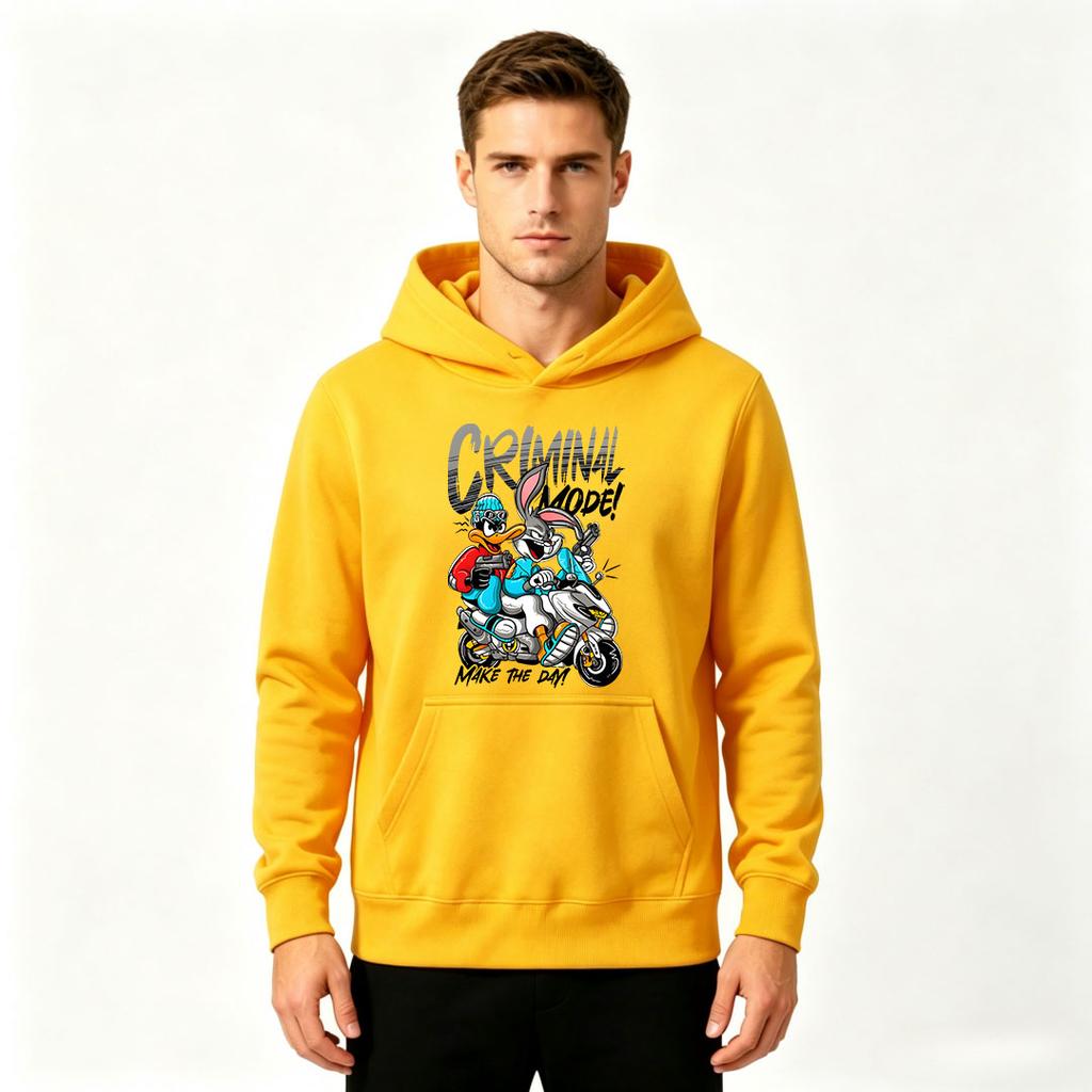 Men Cartoon Criminal Mode Printed Pullover Hoodie Casual Long Sleeve Sweatshirt for Daily Wear