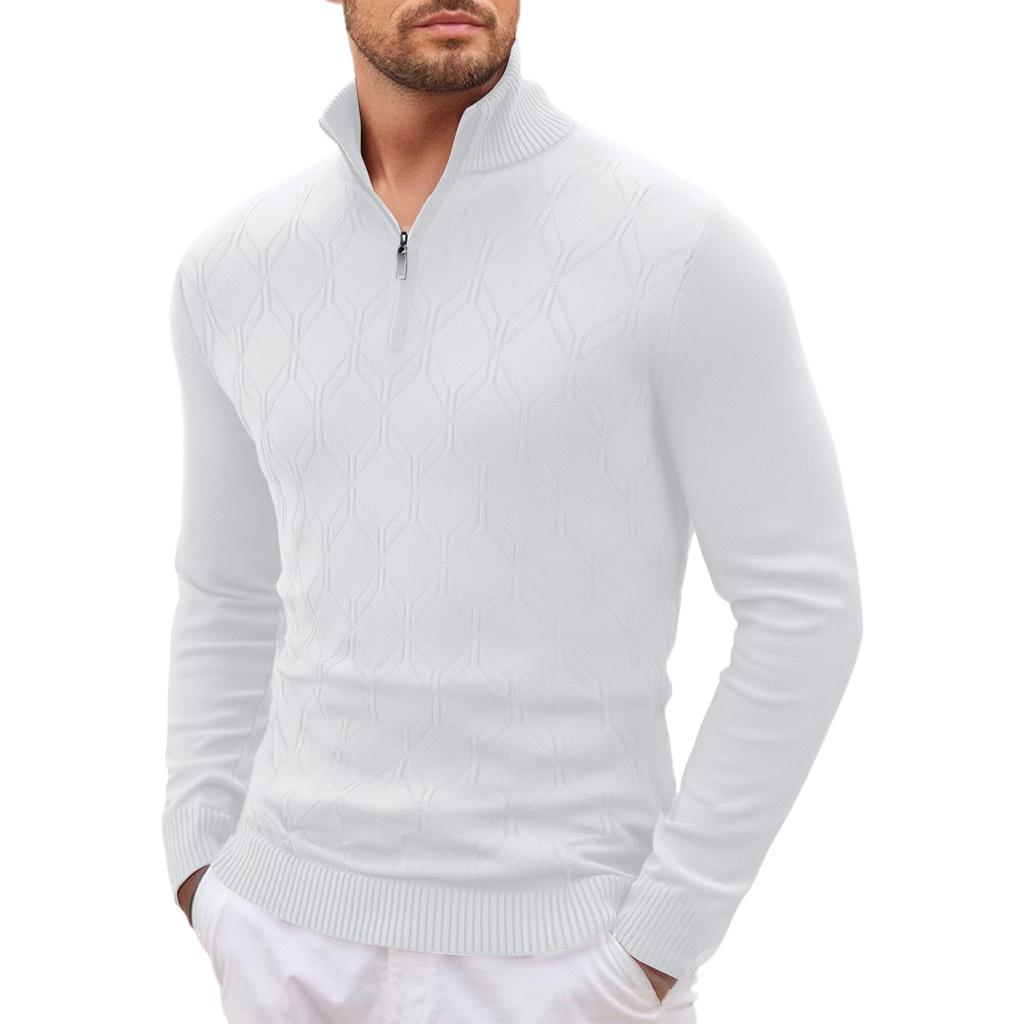 Men  Long Sleeves  Standing Collar  Half Zipper  Knitted Sweater