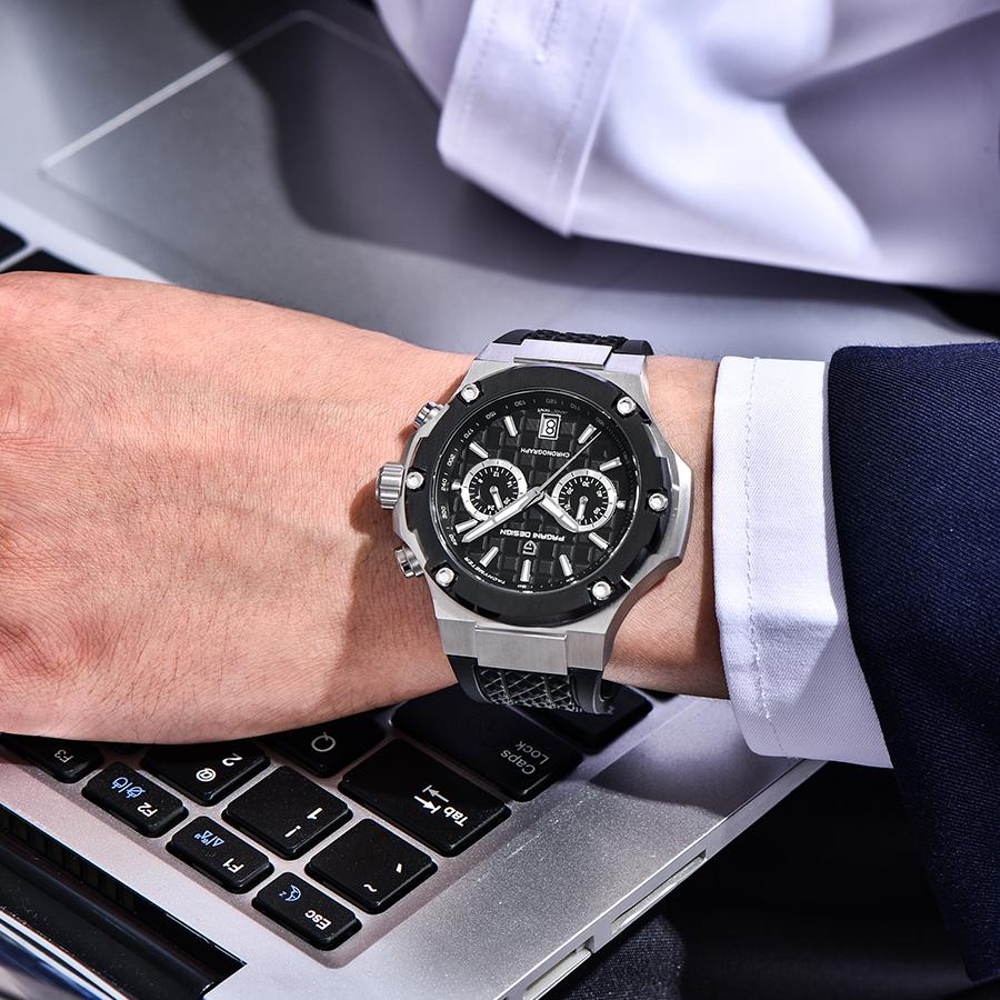 PAGANI DESIGN Newest Quartz Watches VK64 AR Sapphire Glass 200m Waterproof 44MM Chronograph Rubber Watches for Men