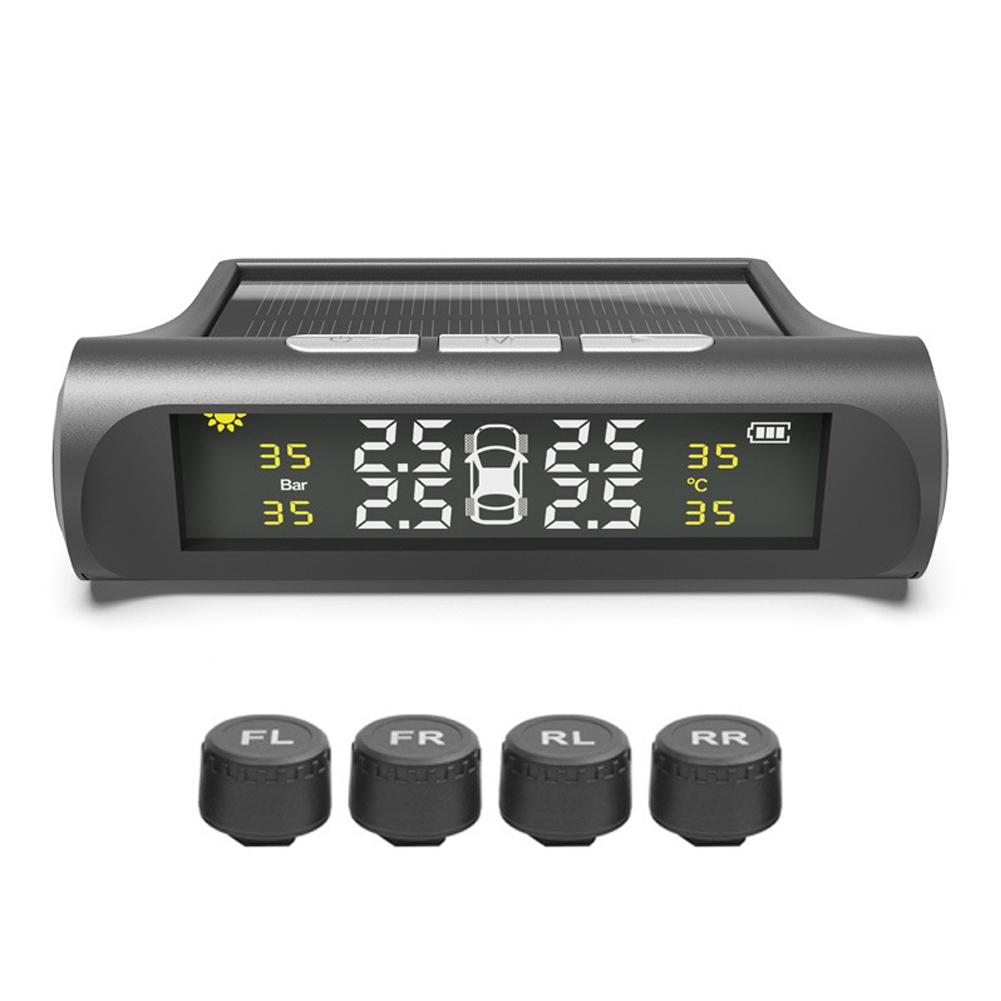 Car Solar Powered TPMS Tyre Pressure Monitoring System with 4 Sensors Digital LCD Display Auto Security Alarm Tester Automotive Test