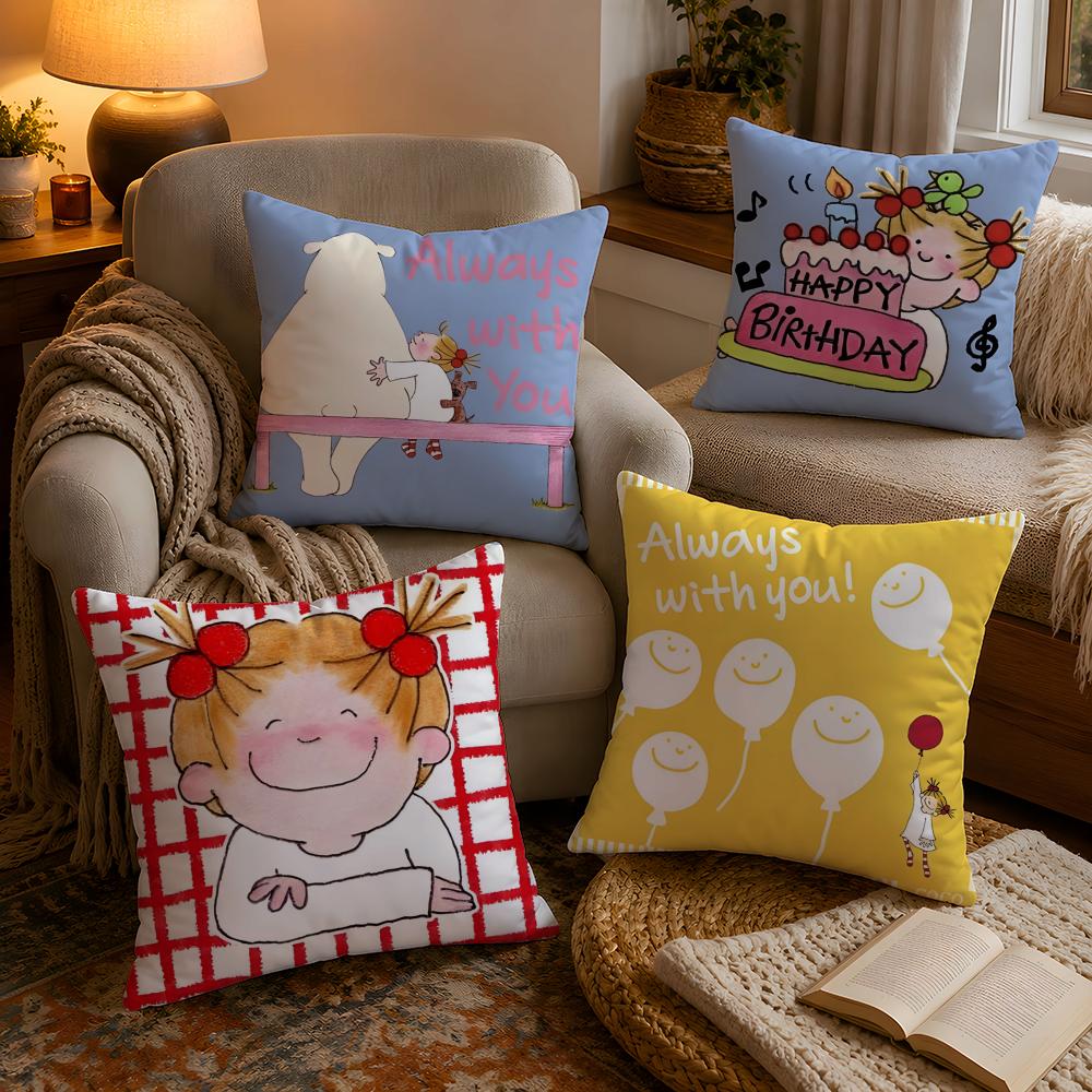 Cute CCoco And Wondrous Gang Cushion Cover Soft Plush Cushion Cover Double Print And Invisible Zipper For Sofa Home Car Use