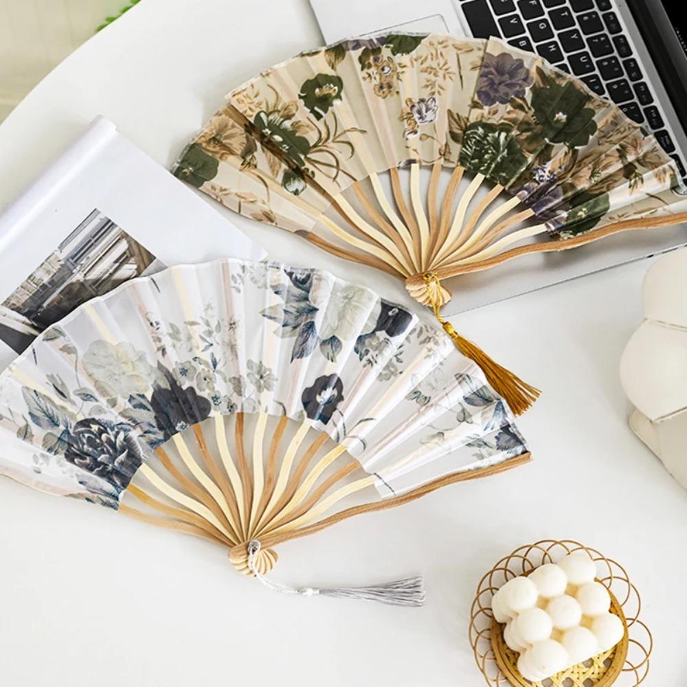 Elegant Tassel Folding Fan Classical Hand Fold Fan Irregular Fracture Fan Silk Folding Fan  Female