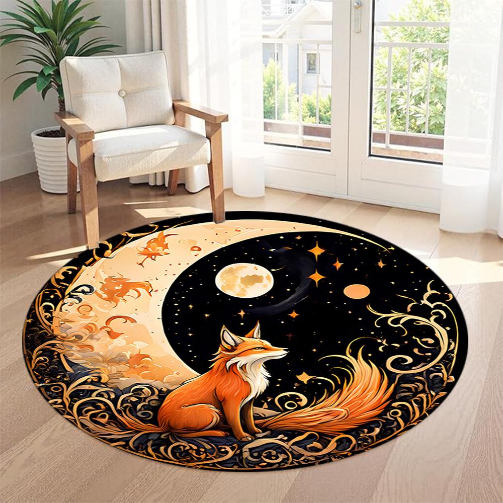 Fox Round Carpet Suitable for Balcony Bedrooms Study room Kitchen Anti-slip Round Rug Decorate Offices Perfect Gift for Friends Family